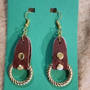 Brown Faux Leather w/Goldtone Accents Earrings